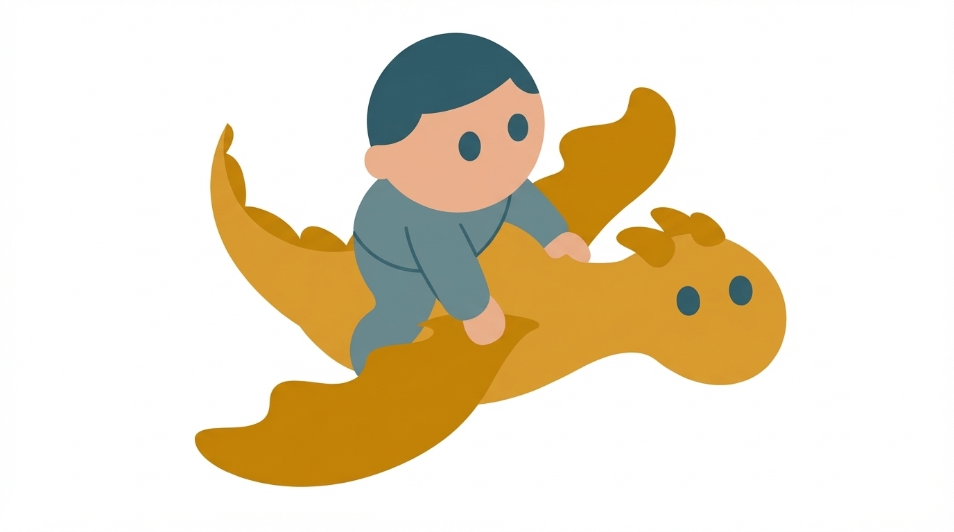 A small person riding a small dragon in flight